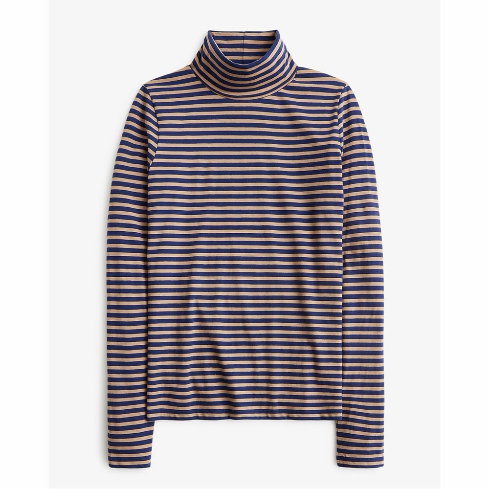 NWT! J Crew Factory - Featherweight Striped Tissue Turtleneck - Navy/Tan - Small